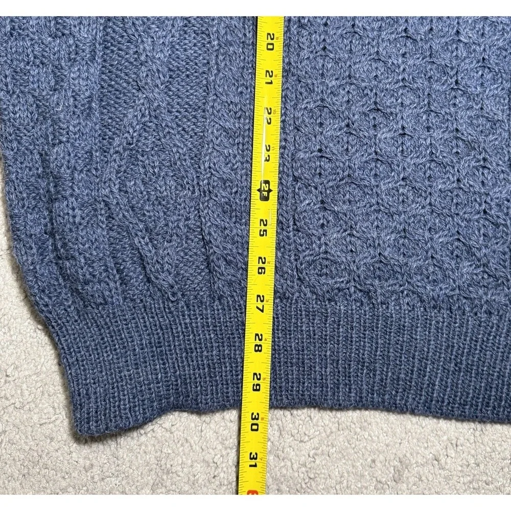 Aran Sweater Market Ireland 100% Wool Crewneck Sweater Mens XL Navy Cable Knit - Picture 7 of 8